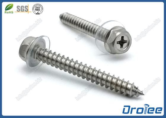 China Stainless Steel 304 316 Philips Hex Washer Head Sheet Metal Screws with PVC Washer supplier