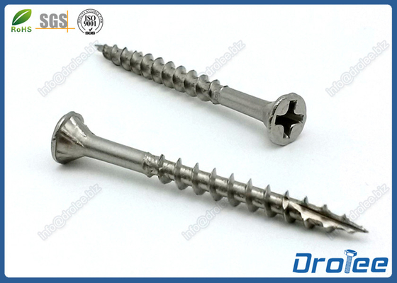 China 304/316 Stainless Steel Wood Screw w/ 4 Ribs, Philips Countersunk Head, Type 17 supplier