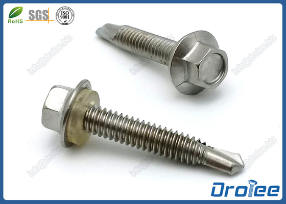 China 304/316/410 Stainless Steel Hex Flange Head Self Drilling Machine Screw w/ PVC Washer supplier